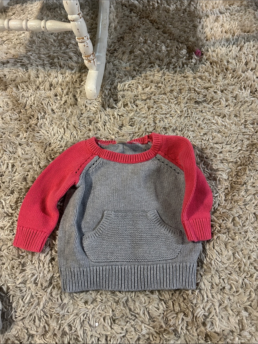 Oshkosh baby  Two-Tone Knit Sweater - Gray Body with Pink Sleeves 9 months used
